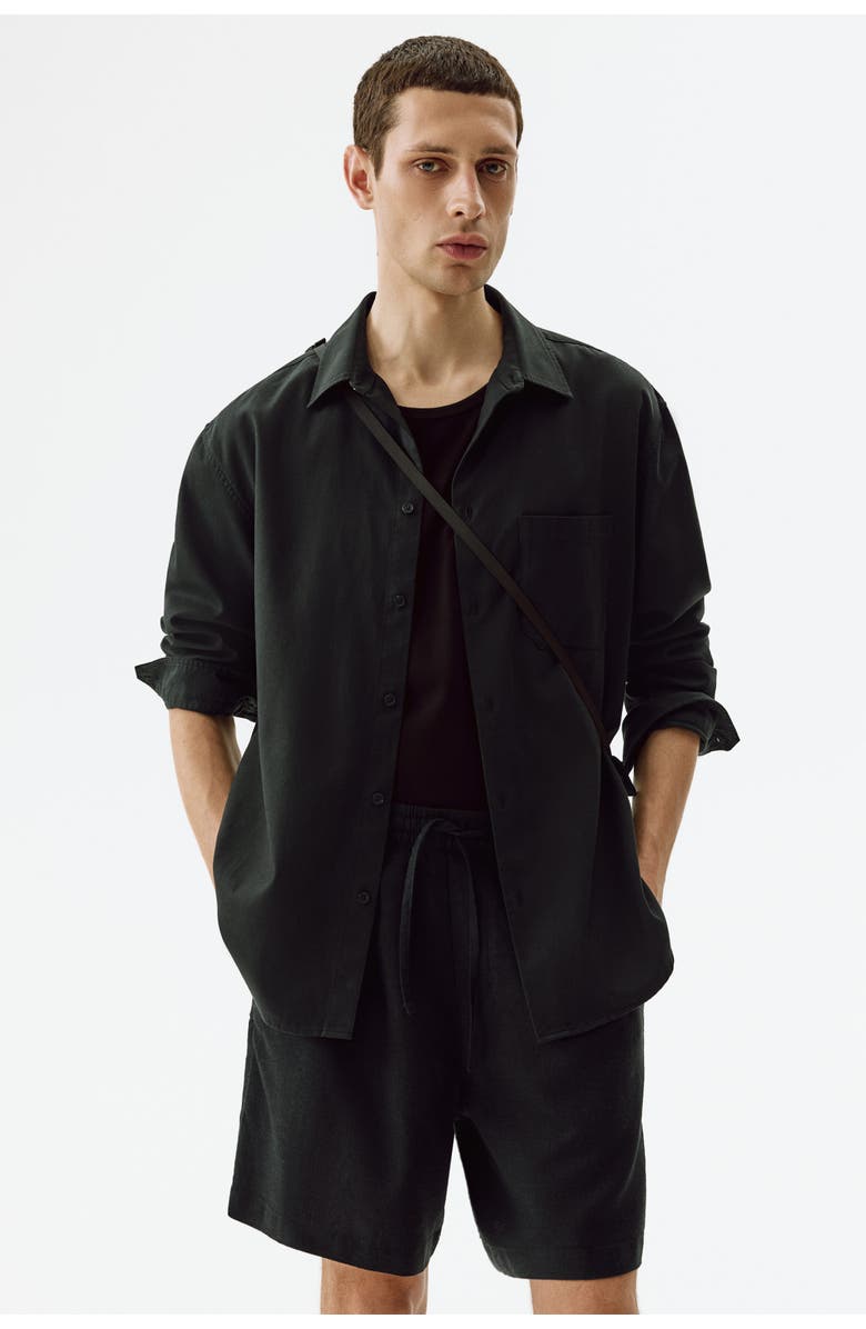 H&M Relaxed-fit linen-blend shorts, Alternate, color, Black