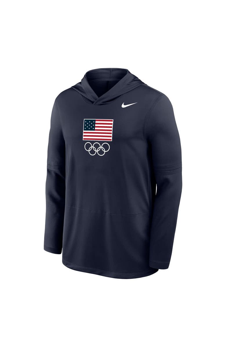Nike Men's Nike Navy Team USA Lightweight Dri-FIT Long Sleeve Hoodie T-Shirt, Alternate, color, Navy
