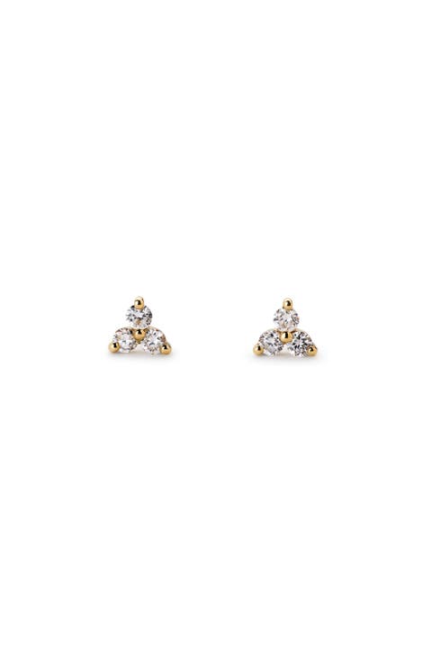Gold Stud Earrings - Diamond Trefoil Studs