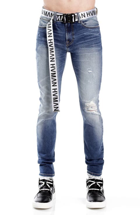 Belted Stretch Skinny Jeans (Baltic)