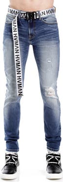 HVMAN Belted Stretch Skinny Jeans