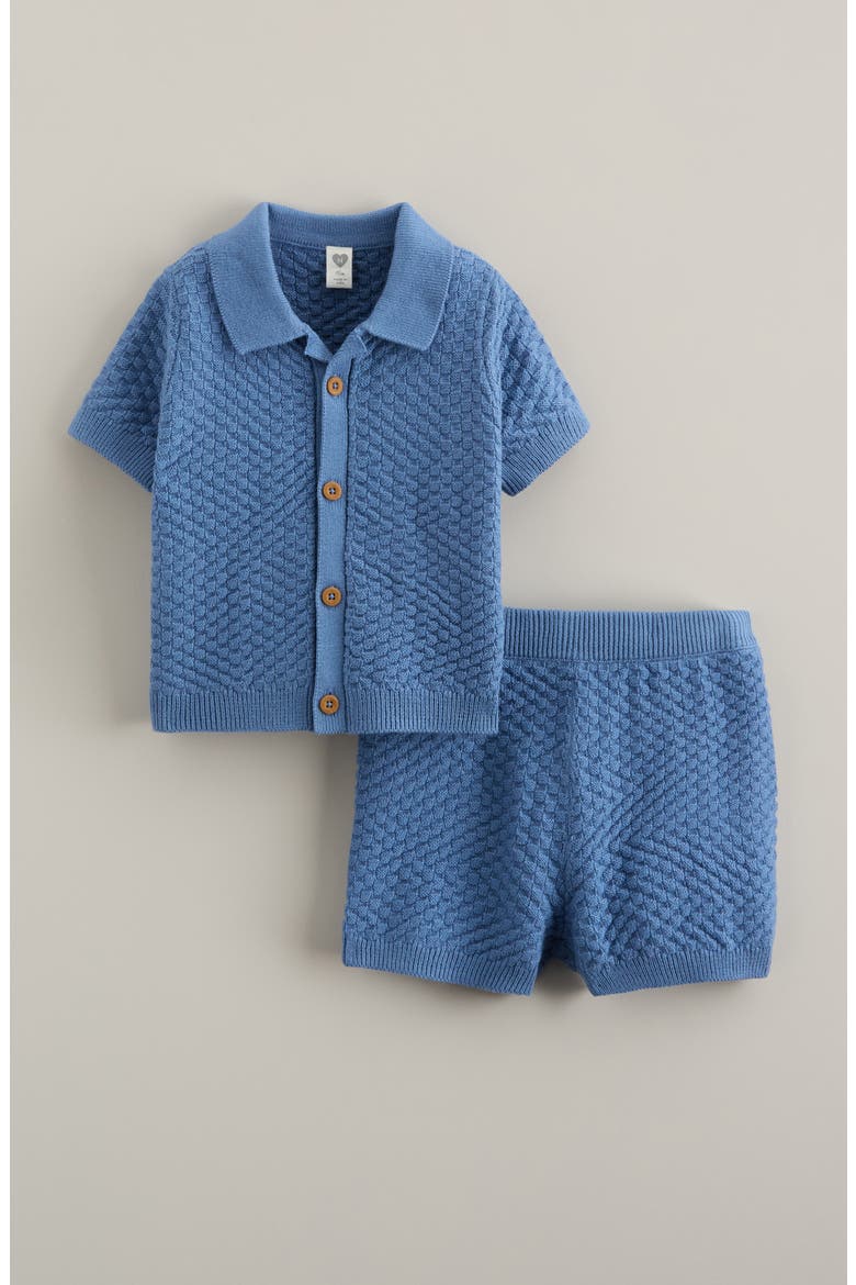 Short Sleeve Knit Button-Up Shirt & Shorts Set, Main, color, BLUE RIVIERA