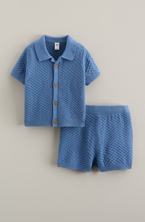 Short Sleeve Knit Button-Up Shirt & Shorts Set (Baby)