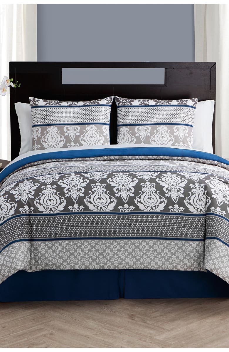 VCNY HOME Beckham Blue Damask Bed-in-a-Bag Comforter Set - Full, Alternate, color, Blue