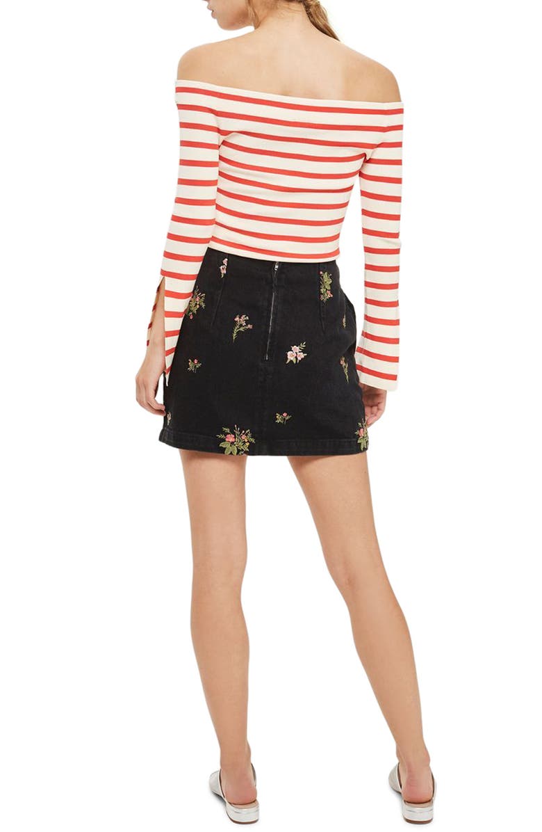Topshop Romantic Floral Denim Miniskirt, Alternate, color, 