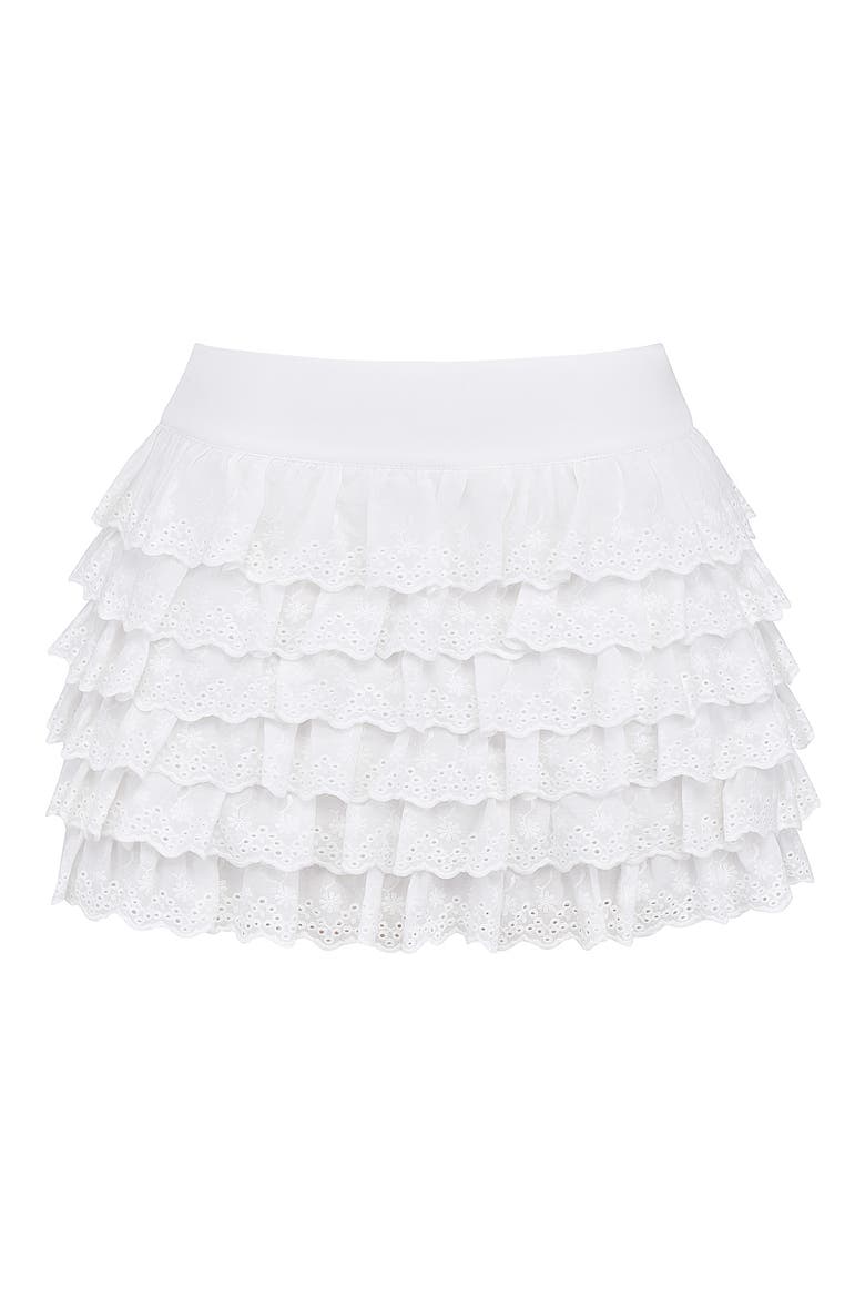 Fifi Ruffle Eyelet Cotton Blend Miniskirt, Alternate, color, WHITE