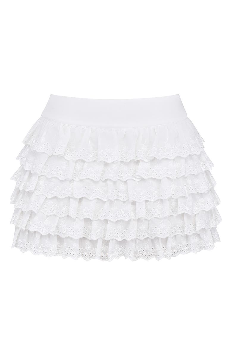 HOUSE OF CB Fifi Ruffle Eyelet Cotton Blend Miniskirt, Alternate, color, White