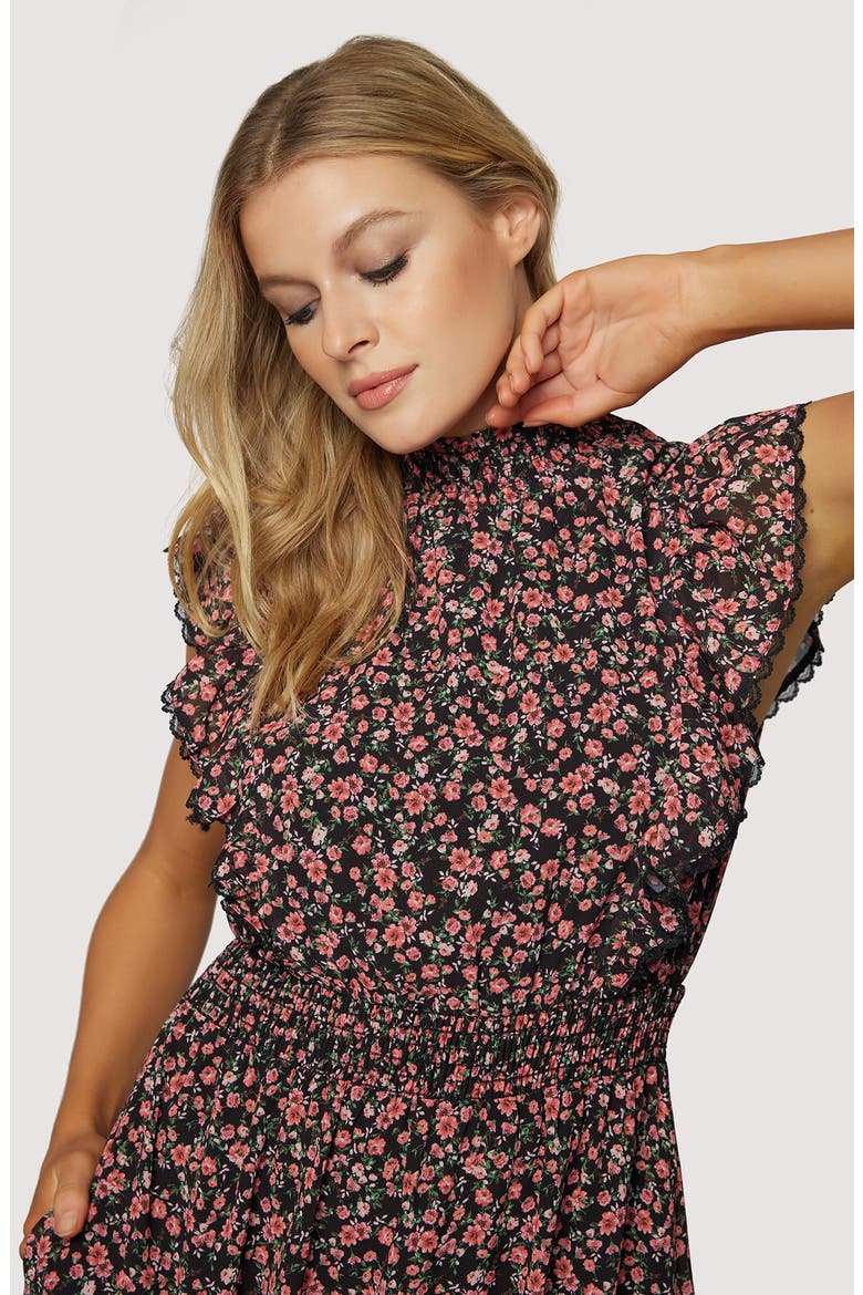 Rose Garden Smocked Waist Maxi Dress, Alternate, color, BLACK PINK FLORAL
