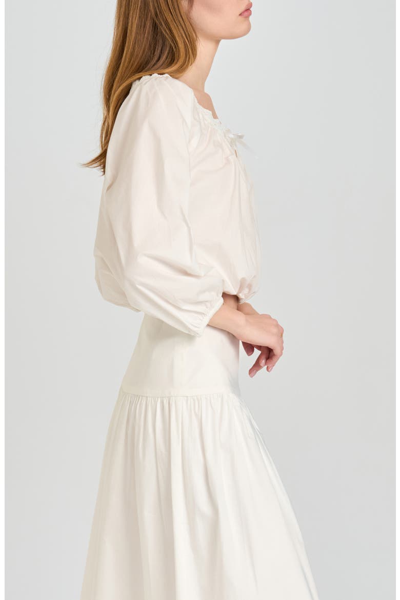 Mia Boho Lace Trim Gathered Stretch Cotton Top, Alternate, color, IVORY