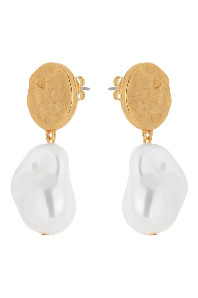 Maya Molten Faux Pearl Drop Earrings, Alternate, color, GOLD TONE/ PEARL