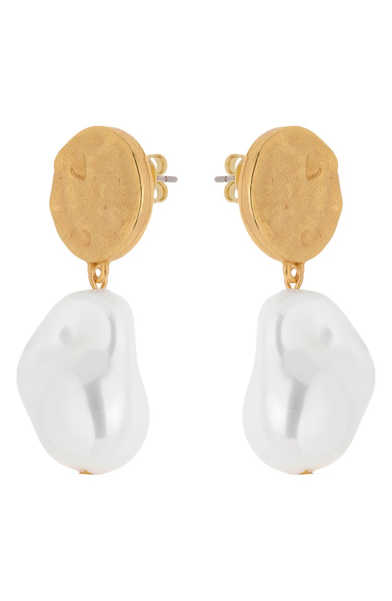 Reiss Maya Molten Faux Pearl Drop Earrings, Alternate, color, Gold Tone/ Pearl