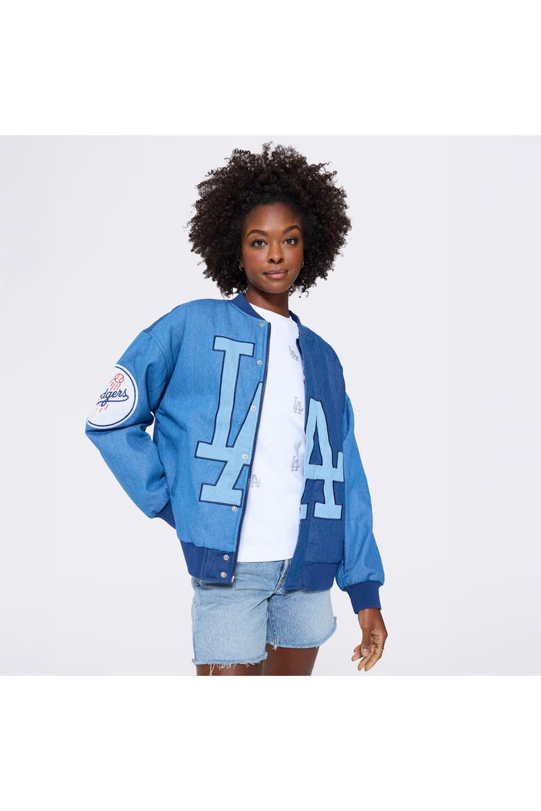 Women's Terez Blue Los Angeles Dodgers Denim Blocked Bomber Jacket, Alternate, color, Blue