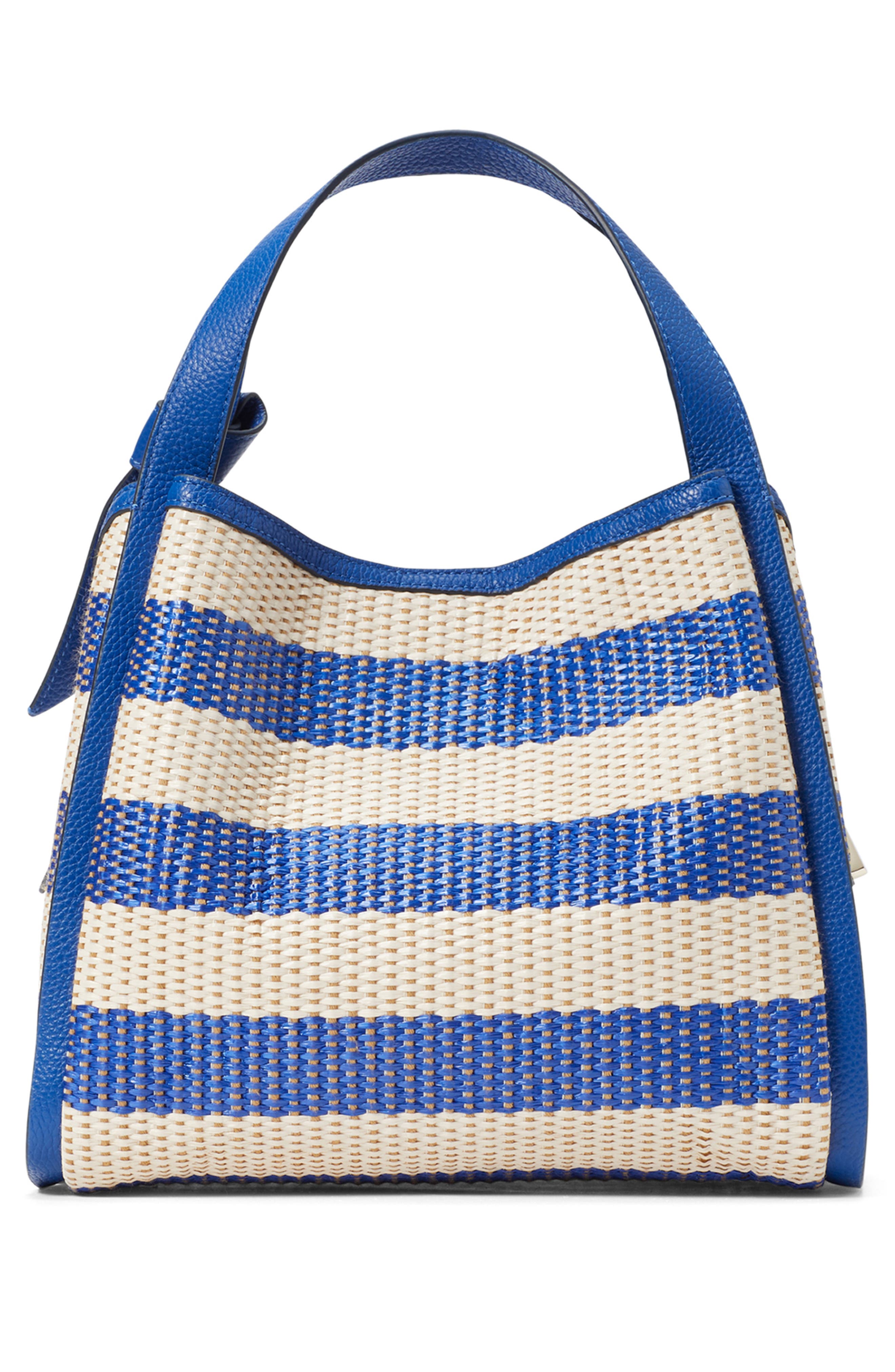 Kate Spade New York medium knott stripe woven straw shoulder bag, Alternate, color, 