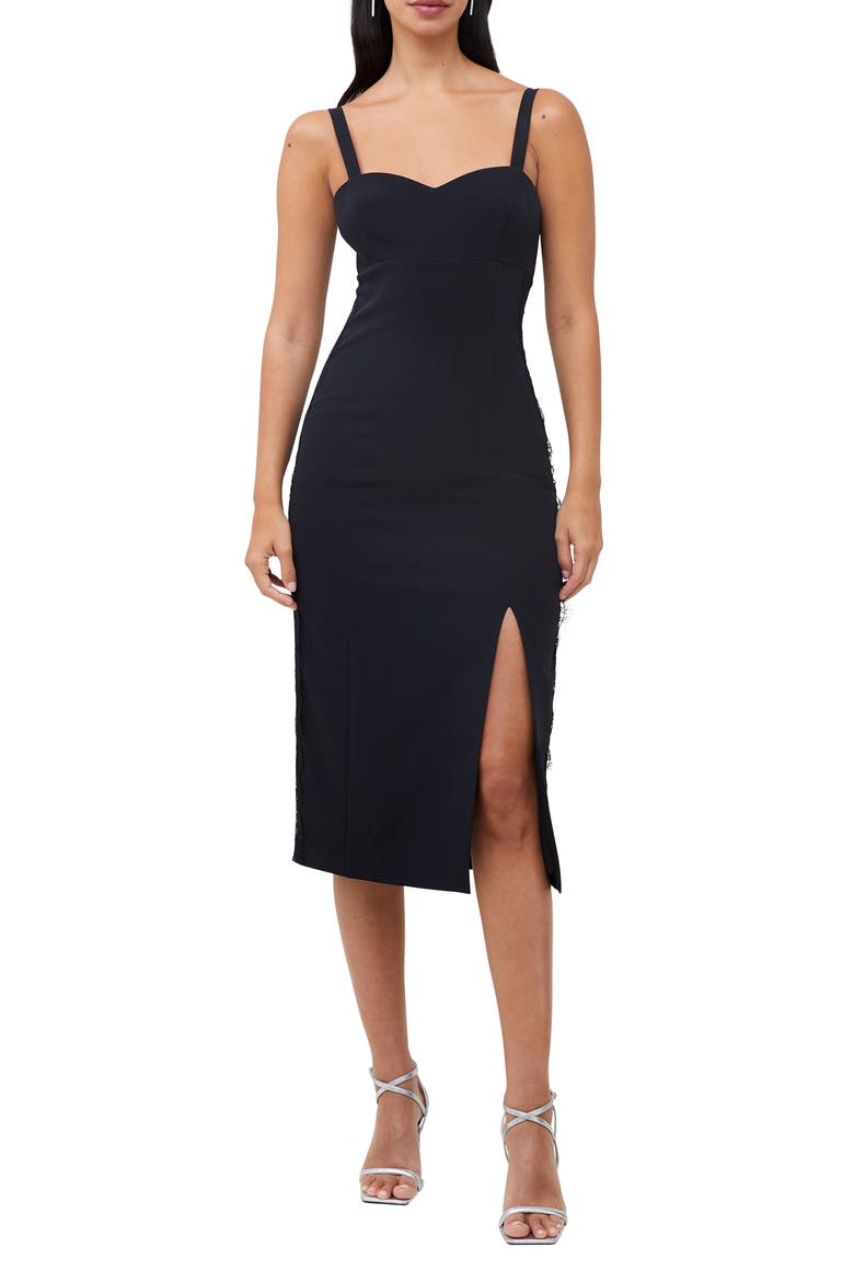 Echo Lace Trim Crepe Cocktail Sheath Dress, Main, color, 01-BLACKOUT