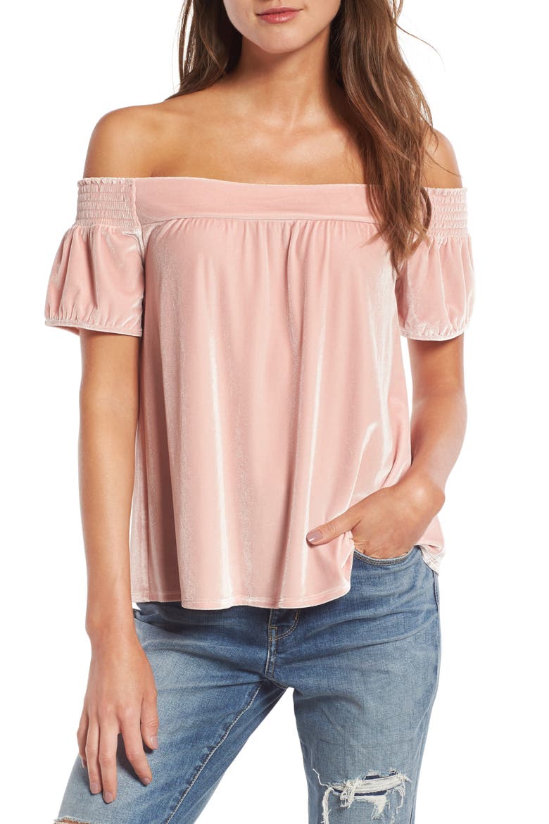 Off the Shoulder Velvet Top, Main, color, PINK PEACH