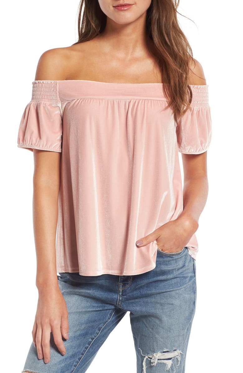Hinge Off the Shoulder Velvet Top, Main, color, 