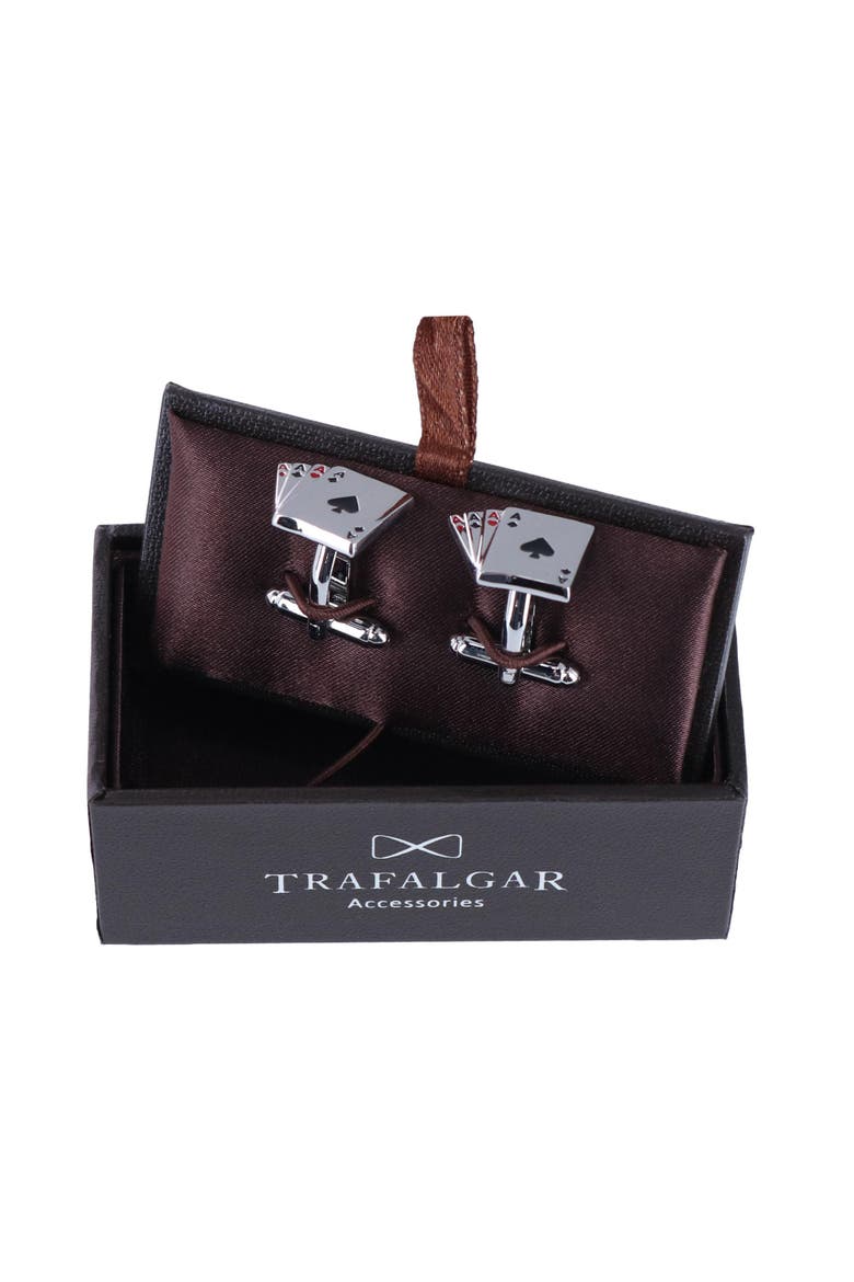 Four Of A Kind Novelty Card Game Cufflinks, Alternate, color, Silver