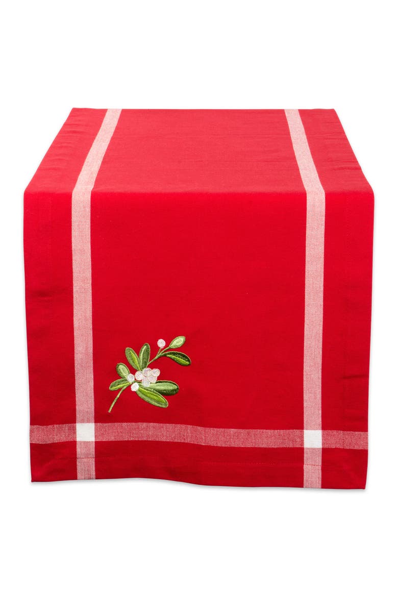 Embroidered Mistletoe Border Table Runner, Main, color, Mistletoe Corner