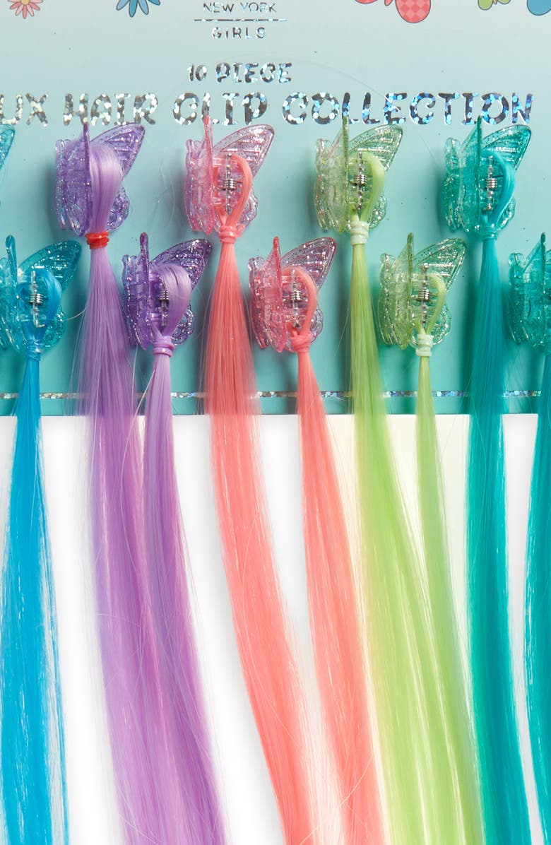 Capelli New York Kids' Assorted 10-Pack Hair Extension Butterfly Clips, Alternate, color,