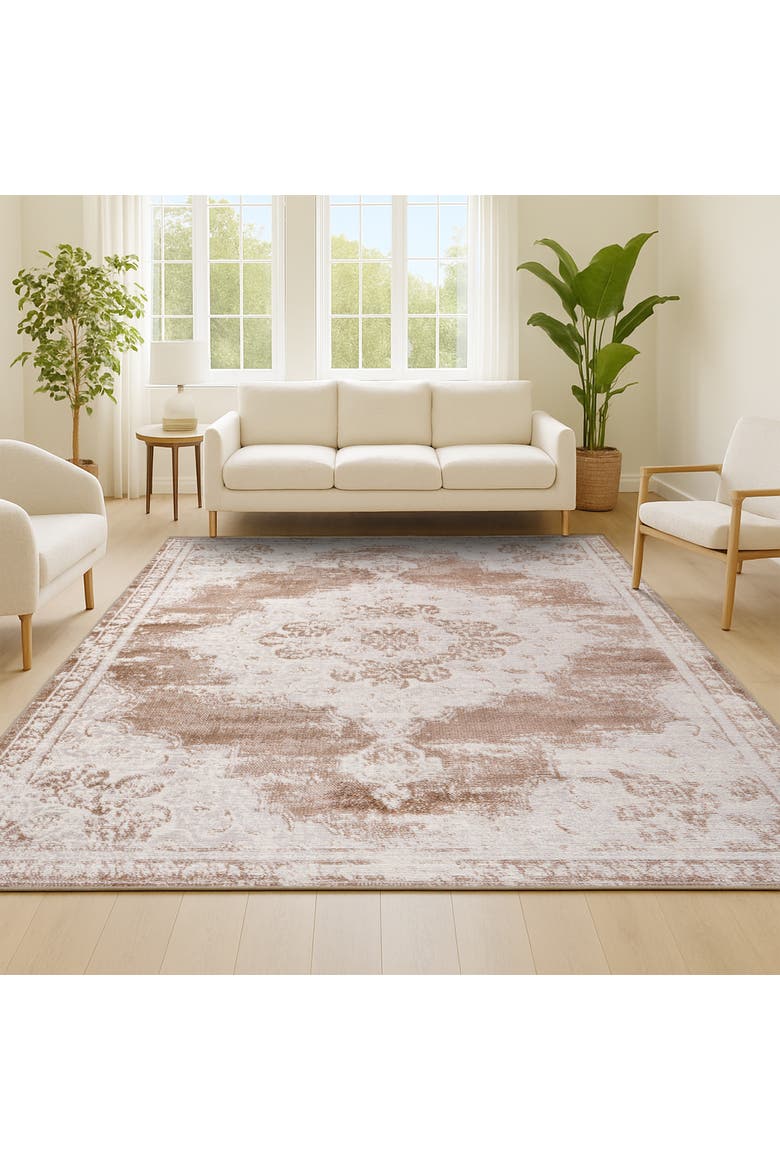 Alhambra Ornate Medallion Modern Area Rug, Alternate, color, Brown/Cream