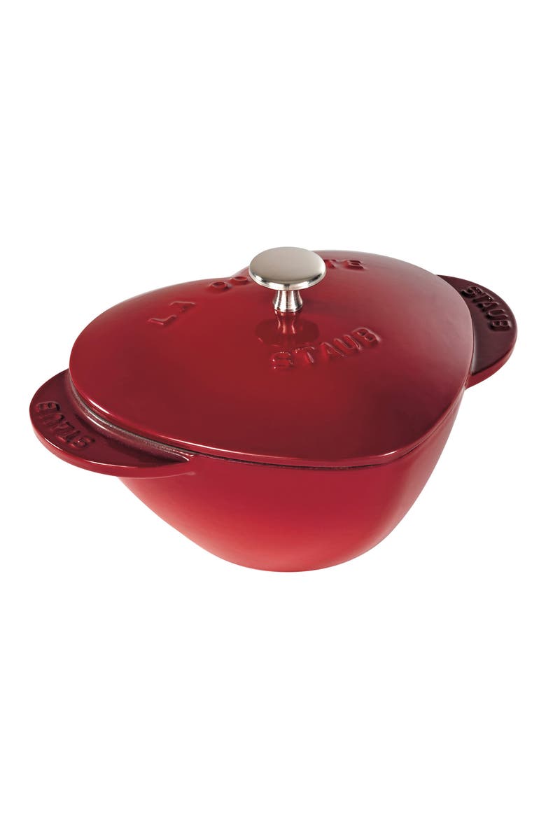 1.75-Quart Enameled Cast Iron Heart Baking Dish, Main, color, CHERRY