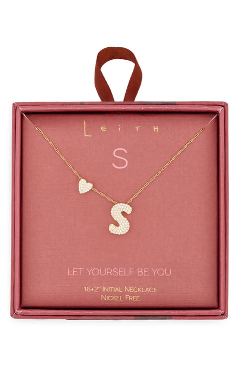 Cubic Zirconia Heart & Bubble Initial Pendant Necklace
