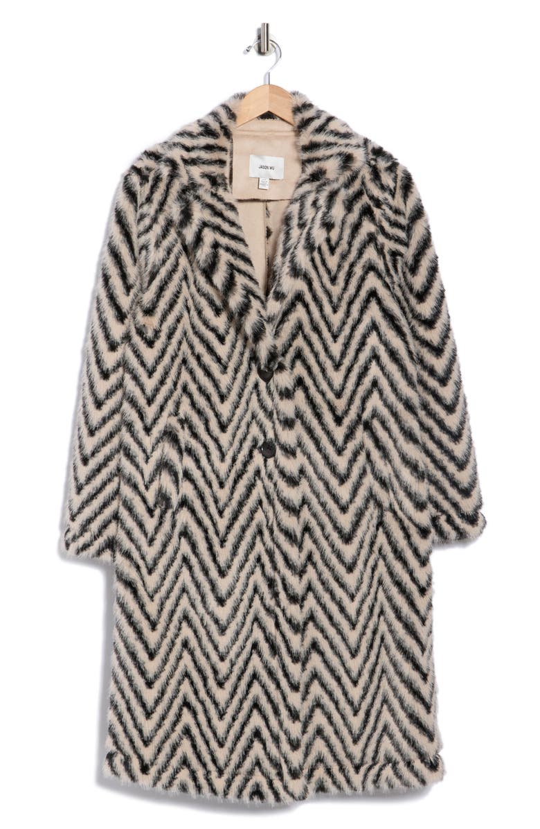 JASON WU Chevron Faux Fur Coat, Alternate, color, Ivory/ Light Beige/ Black
