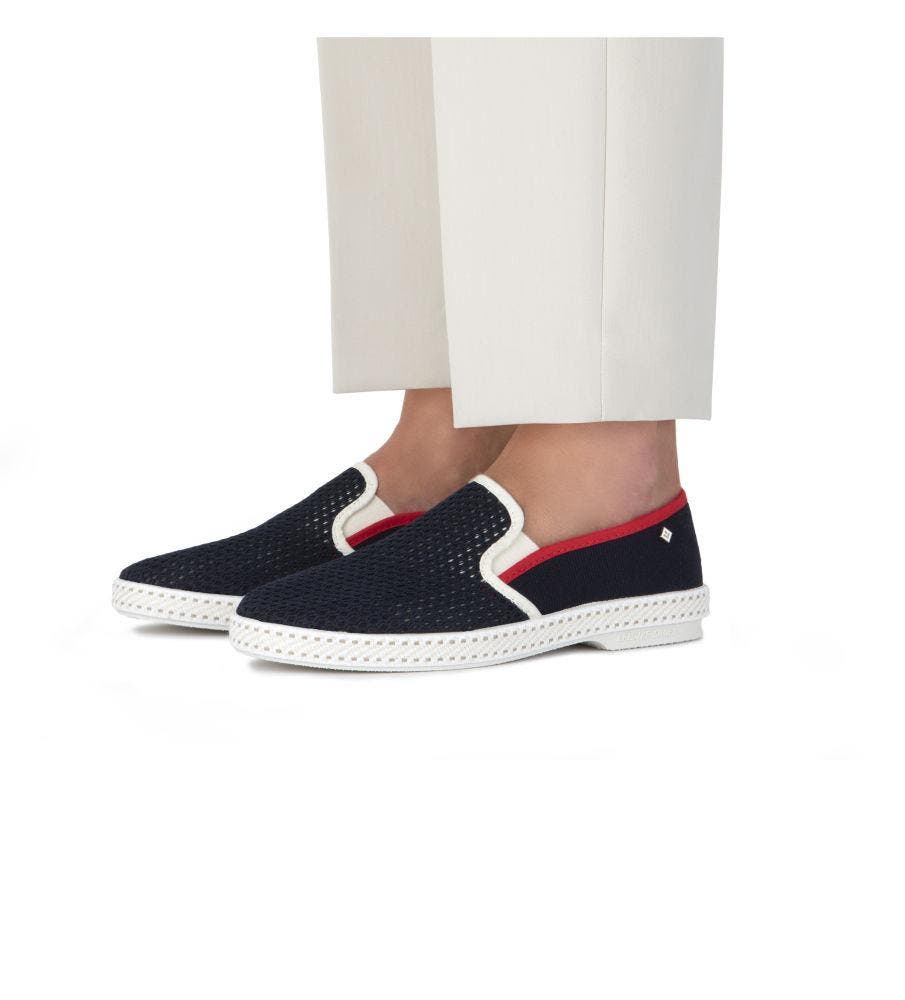 Rivieras Classic Canvas & Mesh Slip-On Loafer, Alternate, color, Navy With Red And White Trim