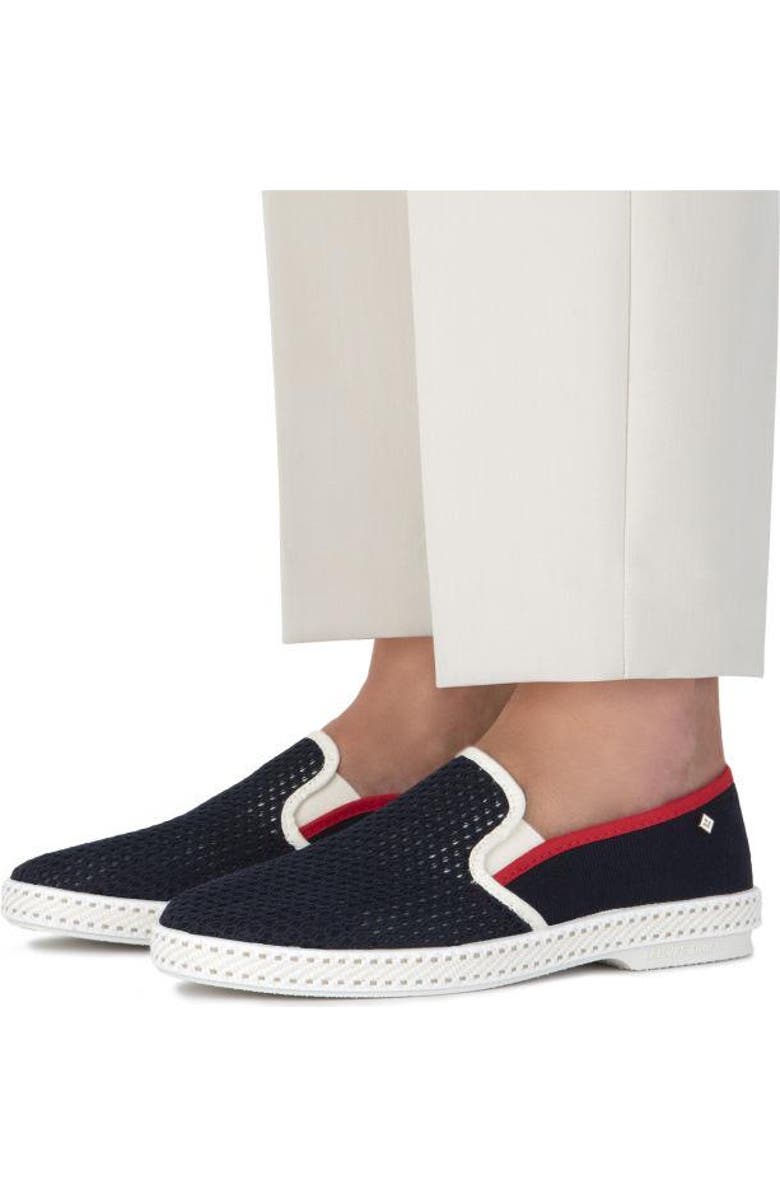 Rivieras Classic Canvas & Mesh Slip-On Loafer, Alternate, color, Navy With Red And White Trim