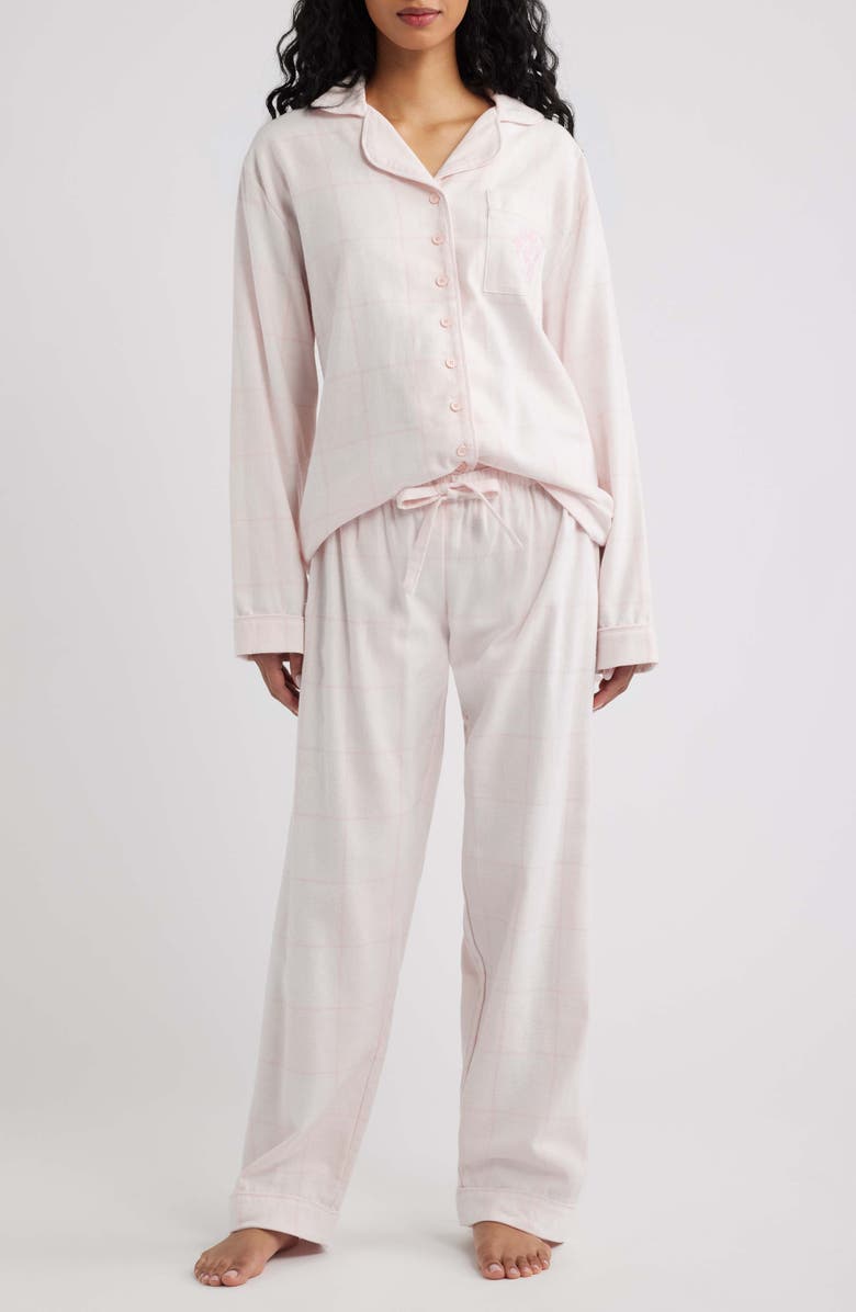 HOUSE OF CB Classic Brushed Cotton Flannel Pajamas, Main, color, Pink