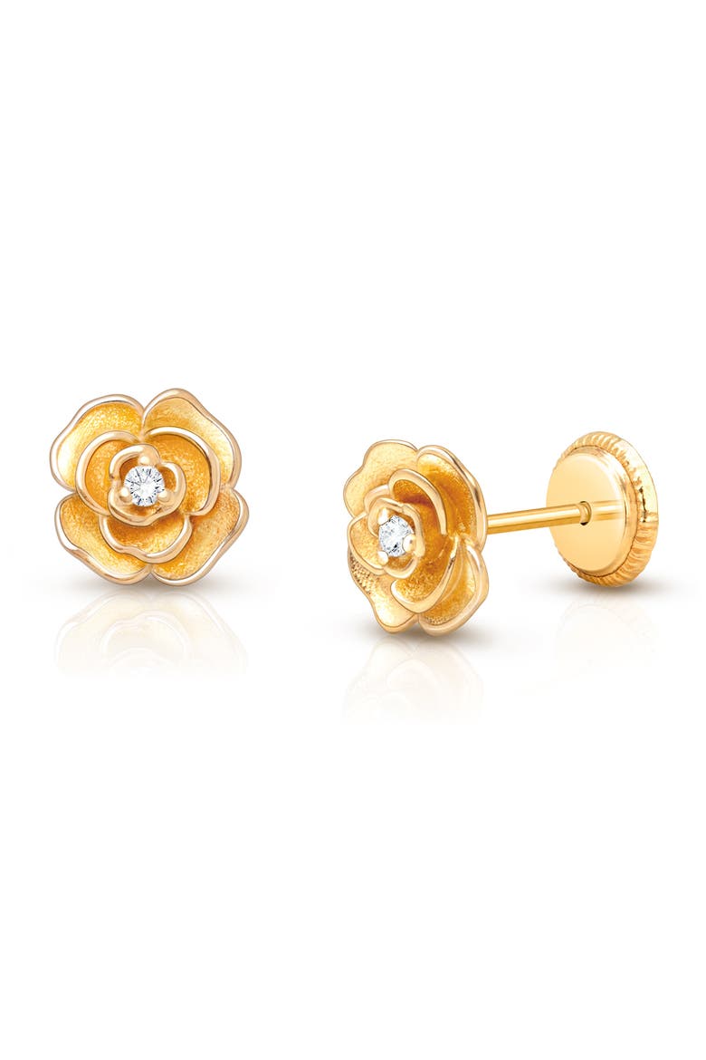 14K Gold Rose Radiance CZ Studs Screw Back Earrings, Main, color, 14K Yellow Gold
