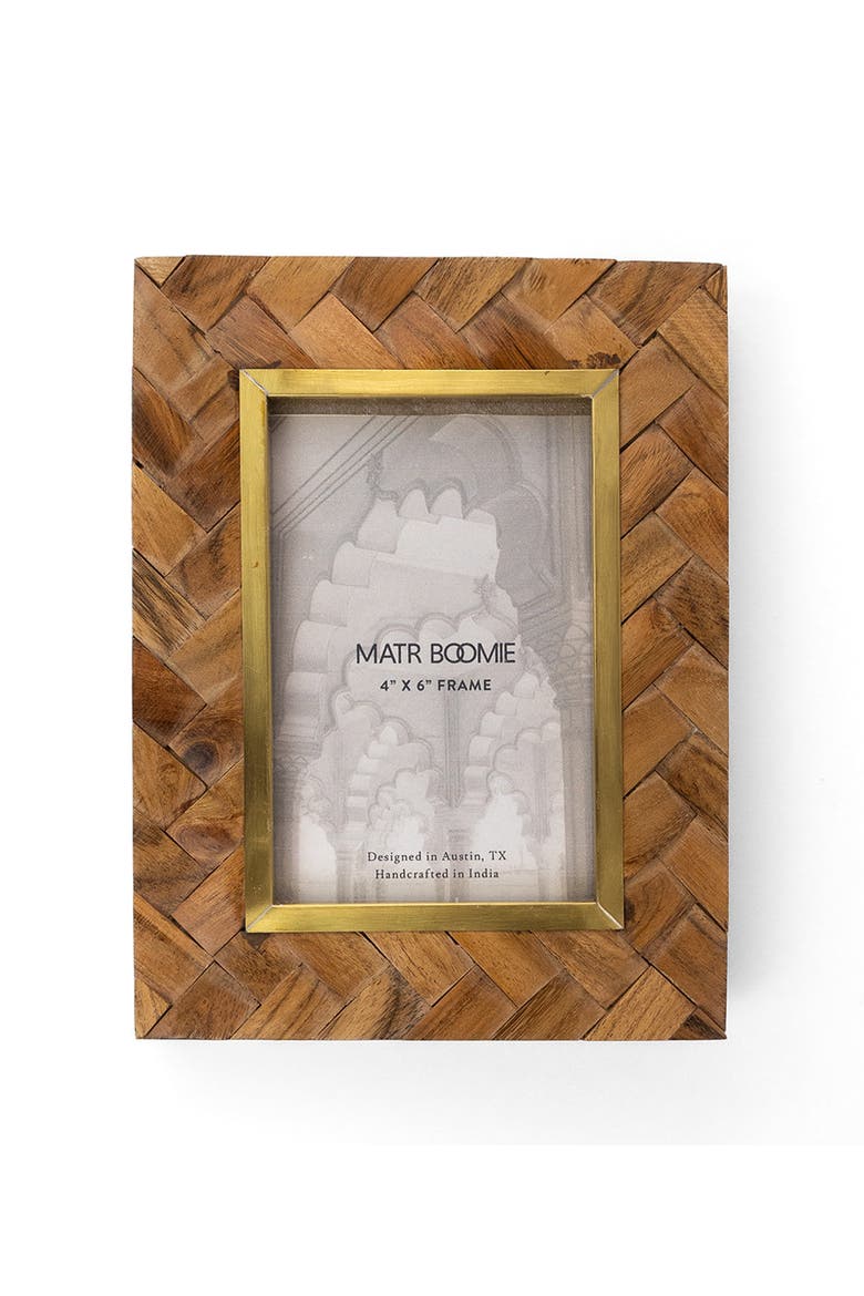 Basu Picture Frame - Carved Wood, Brass Inlay, Alternate, color, Natural Wood - 5x7