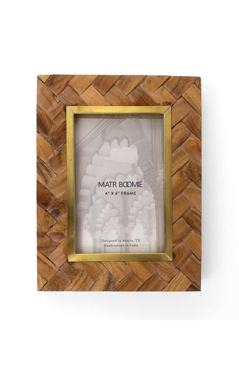 Matr Boomie Basu Picture Frame - Carved Wood, Brass Inlay, Main, color, Natural Wood - 5X7