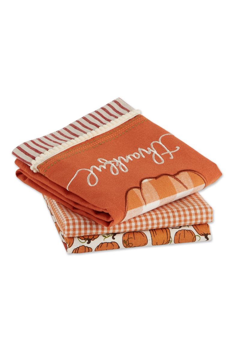 Thankful Check Pumpkin Assorted Dishtowel Set/3, Alternate, color, Check Pumpkin