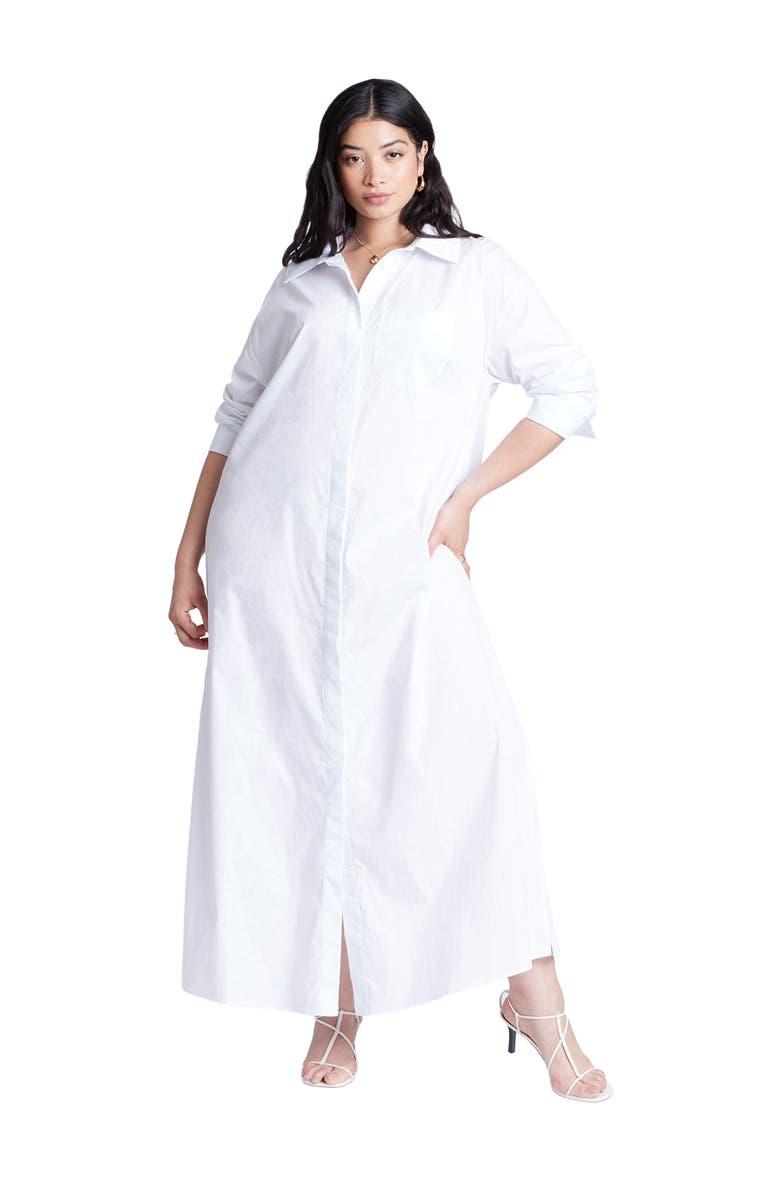 ELOQUII Collared Maxi Shirt Dress, Main, color, 