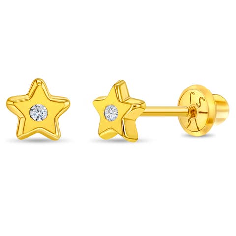 14k Polished Cubic Zirconia Star Earrings