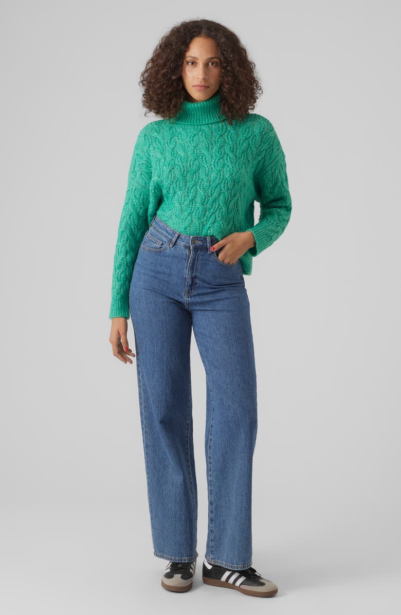 VERO MODA Tilly Cable Stitch Recycled Polyester Blend Turtleneck Sweater, Alternate, color,
