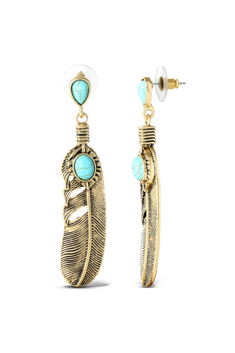 Stone Feather Drop Earrings, Alternate, color, Gold, turquoise