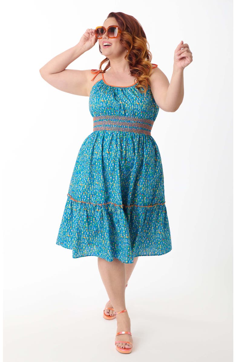Smak Parlour Plus Size Tiered Flare Dress, Main, color, Blue Floral