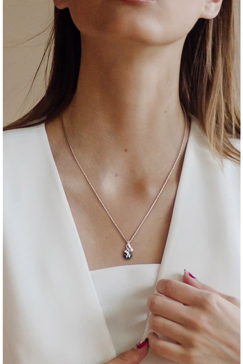 Cultured Black Tahitian Pearl & Diamond Pendant Necklace & Earrings Set, Alternate, color, BLACK