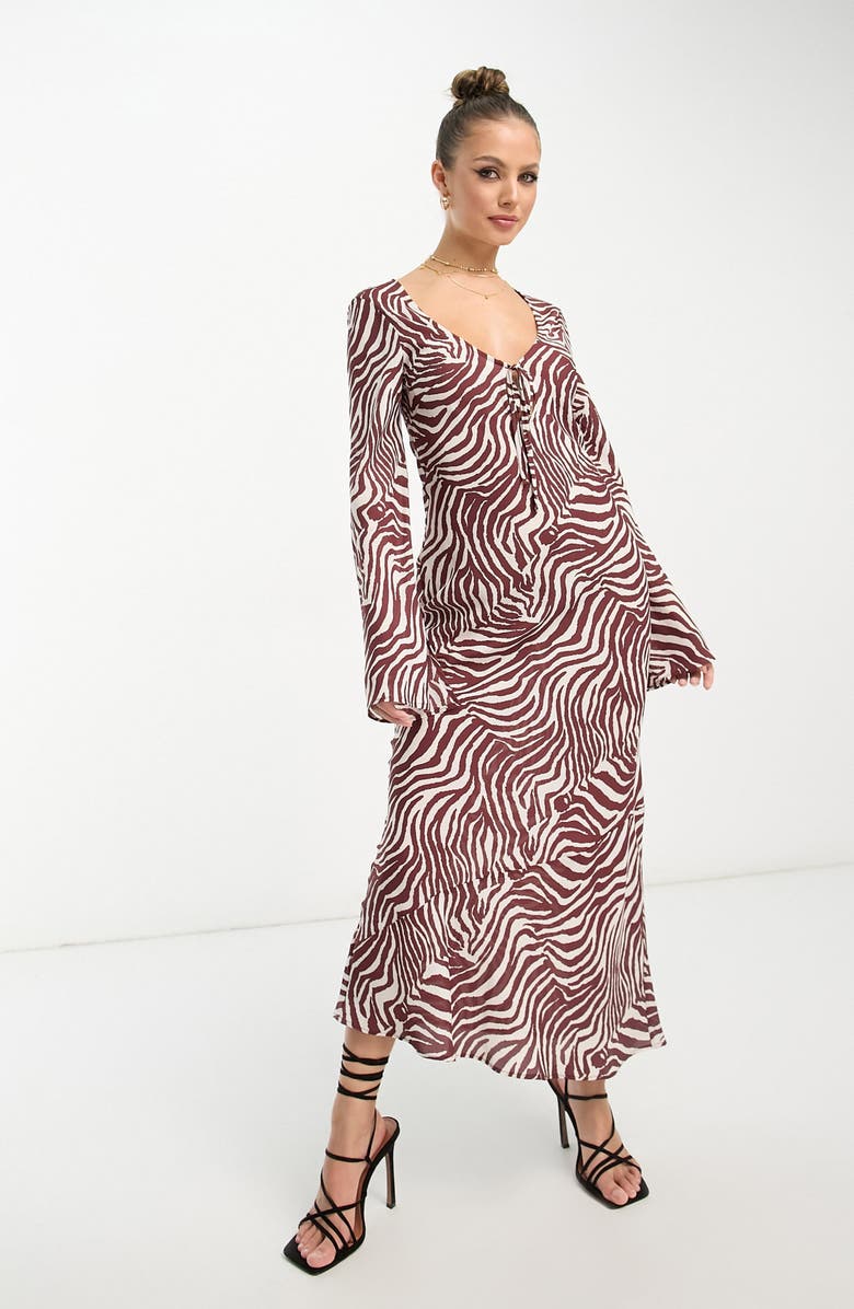 ASOS DESIGN Tie Front Long Sleeve Dress, Alternate, color,