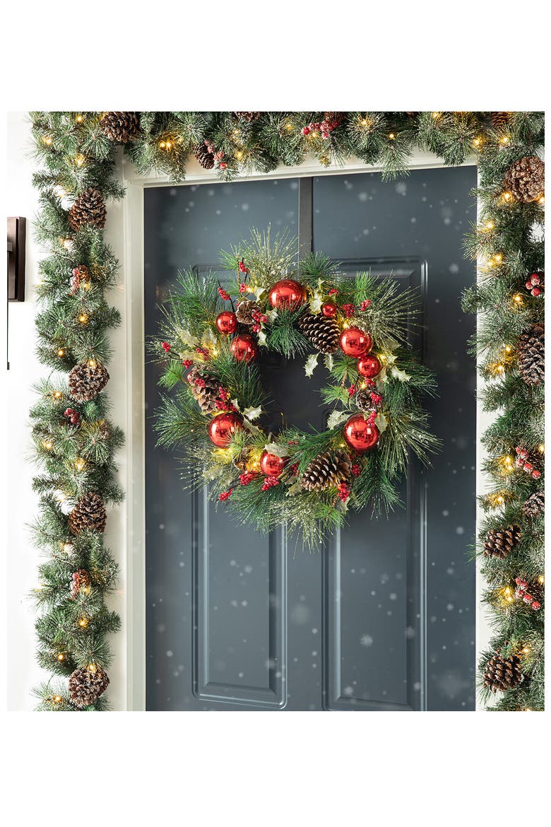Set of 2 Illuminated Artificial Christmas Garlands, Alternate, color, Greenery Green