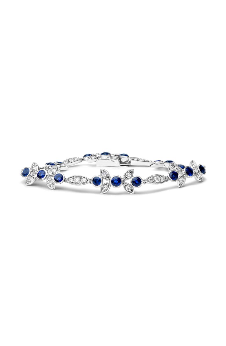 Haus of Brilliance 18K Gold 1 3/4 Cttw Diamond & Sapphire Floral Link Bracelet, Main, color, White