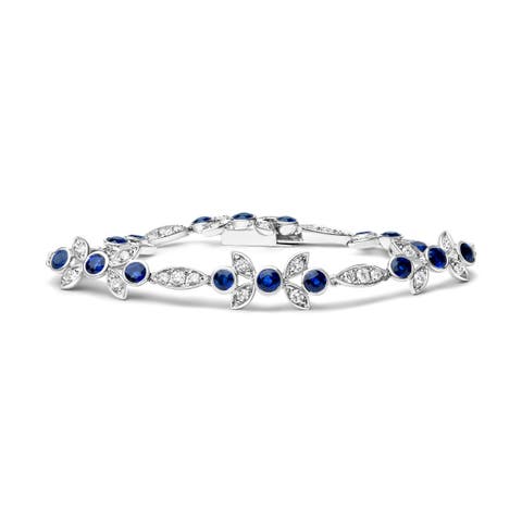 18K Gold 1 3/4 Cttw Diamond & Sapphire Floral Link Bracelet