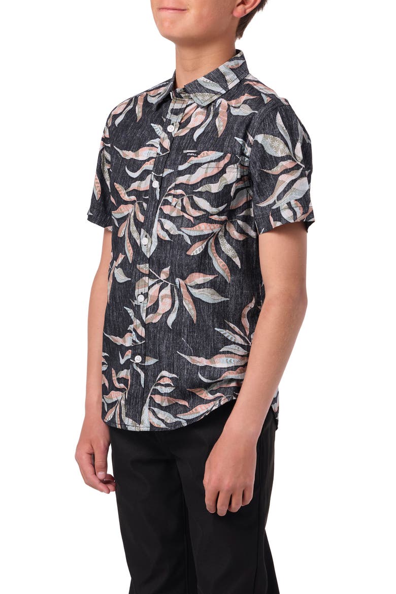 Kids' Terrace Print Short Sleeve Button-Up Shirt, Alternate, color, BLACK
