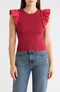 T Tahari Ruffle Mixed Media Rib Sweater