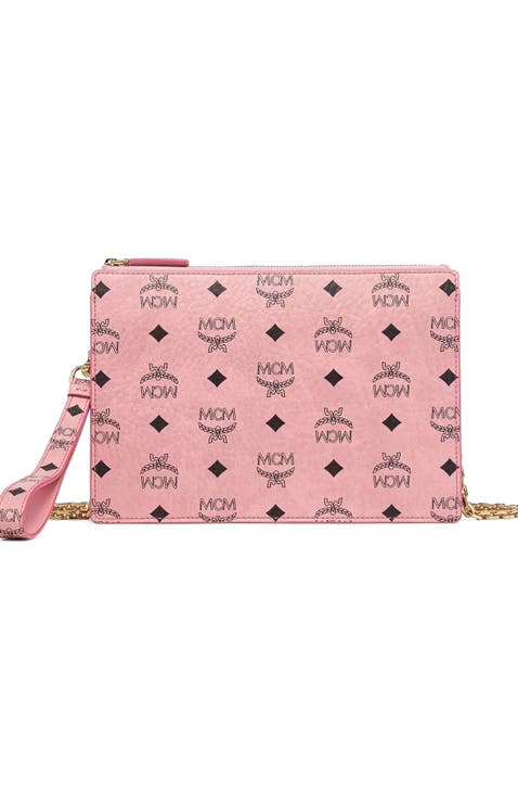 Wristlet Standing Pouch w/ Chain Strap in Visetos