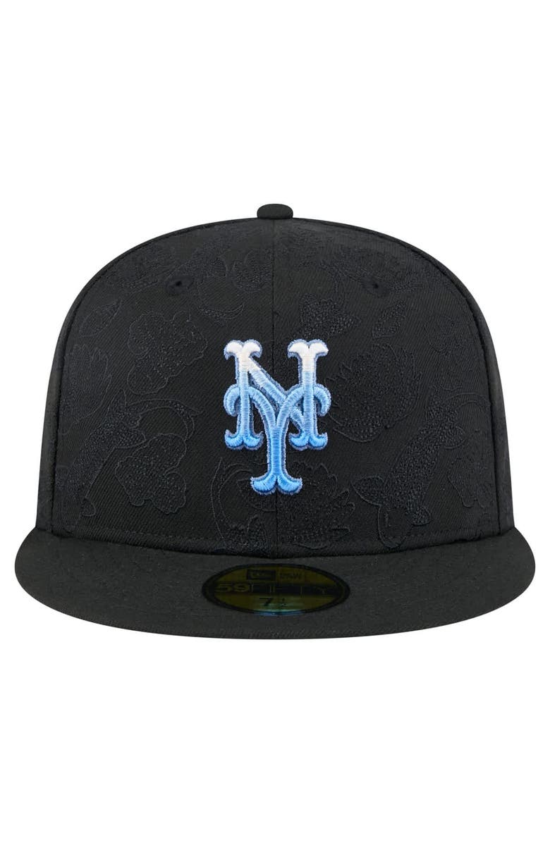 New Era Men's New Era Black New York Mets Tonal Koi 59FIFTY Fitted Hat, Alternate, color, 