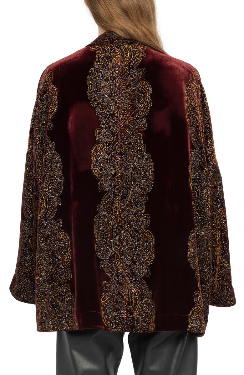 Zadig & Voltaire Sequin Paisley Velvet Jacket, Alternate, color, Burgundy