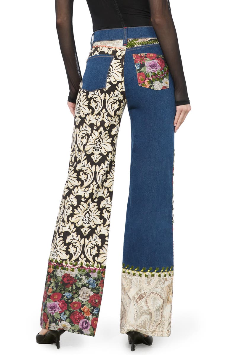 Alice + Olivia Weezy Patchwork Jeans, Alternate, color, Lola Blue/ Multi